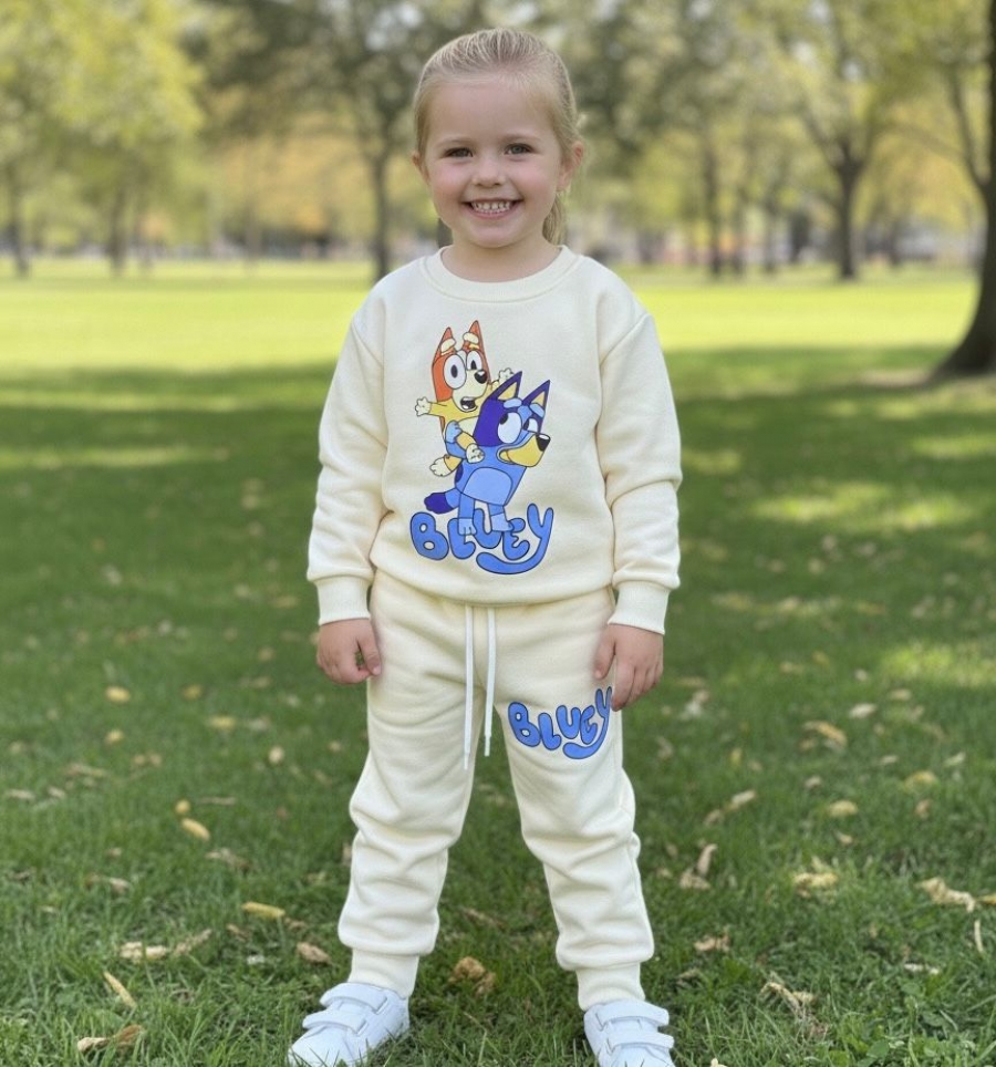 BLUEY Karakterli Unisex Alt Üst Takım 3 iplik Şardonlu