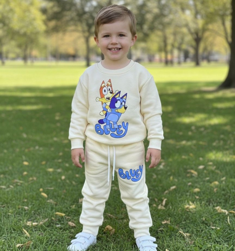 BLUEY Karakterli Unisex Alt Üst Takım 3 iplik Şardonlu