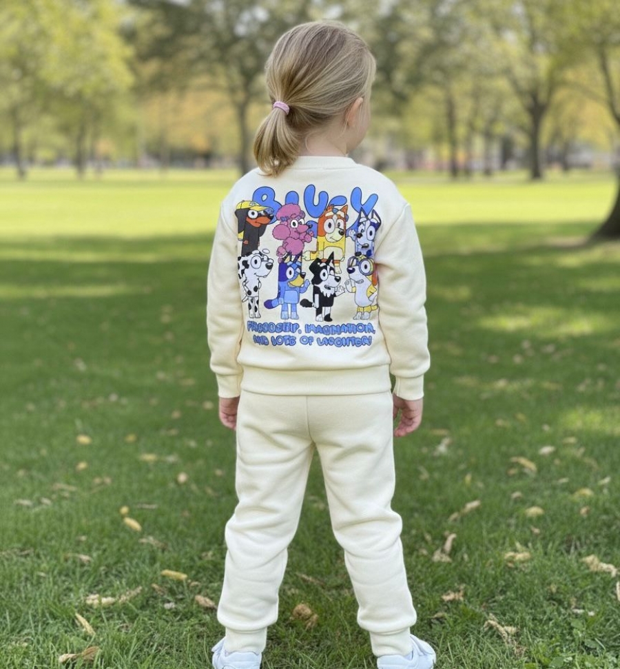 BLUEY Karakterli Unisex Alt Üst Takım 3 iplik Şardonlu