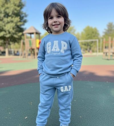 GAP Açık Mavi Çocuk Alt Üst Takım 3 İplik Şardonlu