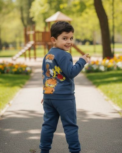 Garfıeld Baskılı Erkek Çocuk Alt Üst Takım 3 İplik Şardonlu