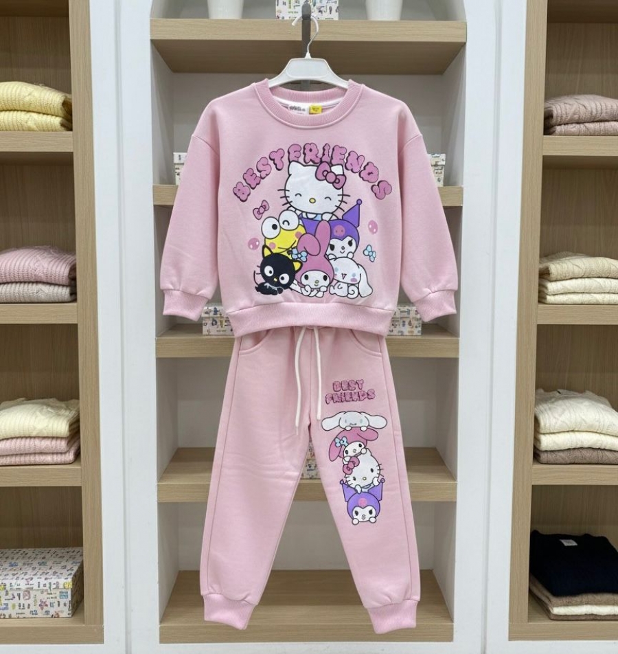 Hello Kitty Karakterli Kız Alt Üst Takım 3 iplik Şardonlu