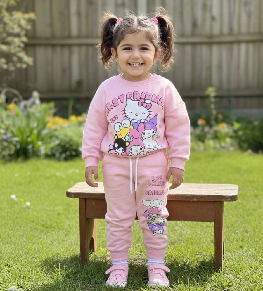 Hello Kitty Karakterli Kız Alt Üst Takım 3 iplik Şardonlu