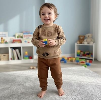 Kahverengi Desenli Erkek Çocuk Alt Üst Takım