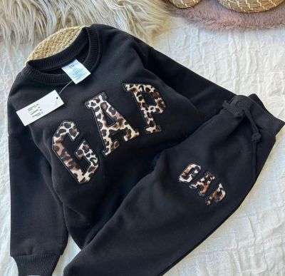 Kız Çocuk Leopar Yazı Detaylı GAP Alt Üst Takım