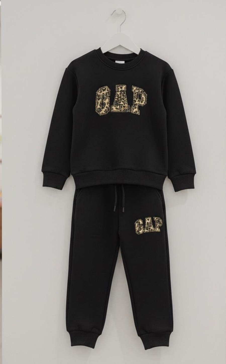 Kız Çocuk Leopar Yazı Detaylı Siyah GAP  Alt Üst Takım