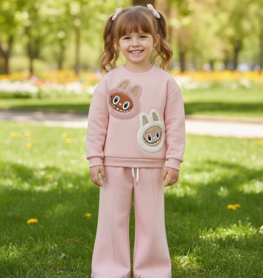 Labubu Karakterli Kız Çocuk Alt Üst Takım 3 İplik Şardonlu