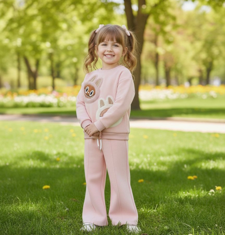 Labubu Karakterli Kız Çocuk Alt Üst Takım 3 İplik Şardonlu