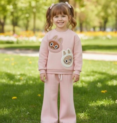 Labubu Karakterli Kız Çocuk Alt Üst Takım 3 İplik Şardonlu