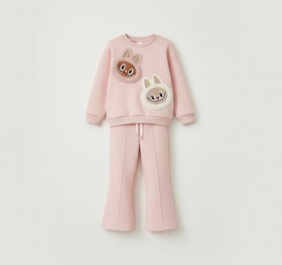 Labubu Karakterli Kız Çocuk Alt Üst Takım 3 İplik Şardonlu