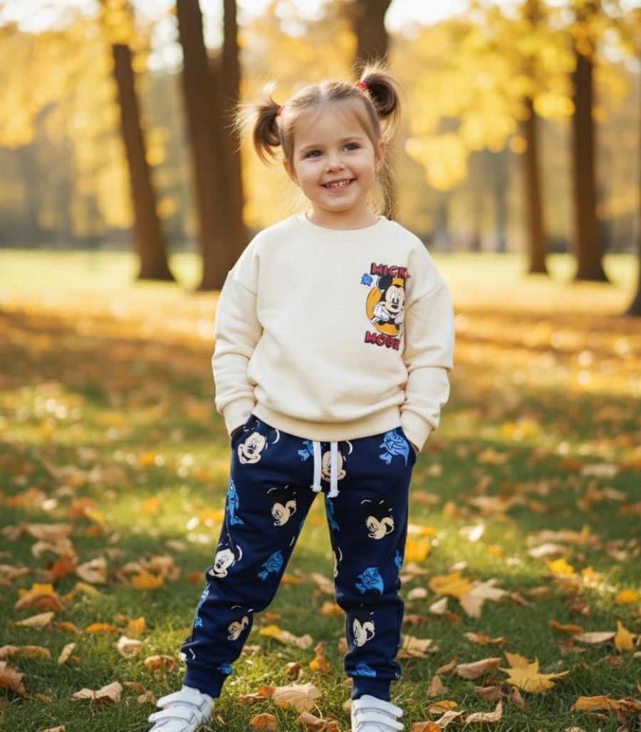 MICKEY MOUSE Karakterli Kız Çocuk Alt Üst Takım 3 İplik