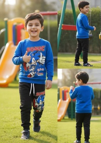 Sonıc Baskılı Erkek Alt Üst Takım 3 iplik Şardonlu